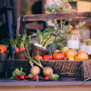 Erntekorb, Tomaten, Zwiebeln, Radieschen, Gemüse, Garten