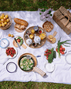 Picknick, Garten, Gemüse, Obst, Brot, Tee