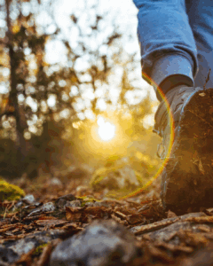 Laufen durch Herbstlaub in der Herbstsonne